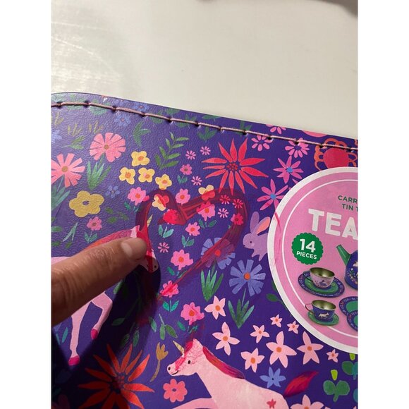 Unicorn Tin Tea Set With Carry Case - 14 Pieces - For Ages 3+ - By Crocodile Cre - Picture 3 of 5